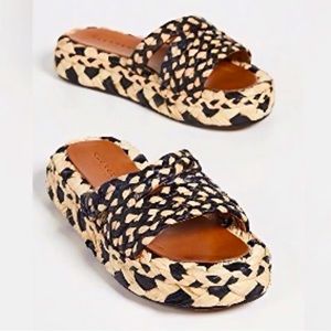 ROBERT CLERGERIE raffia platform slides sandals, size 38.5
